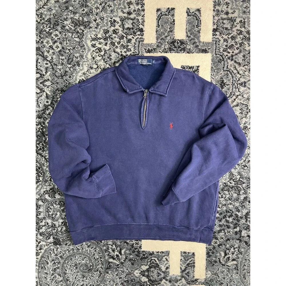 Vintage Men’s Polo Ralph Lauren Mini Pony 1/4 Zip Cotton Sweatshirt 90s XL